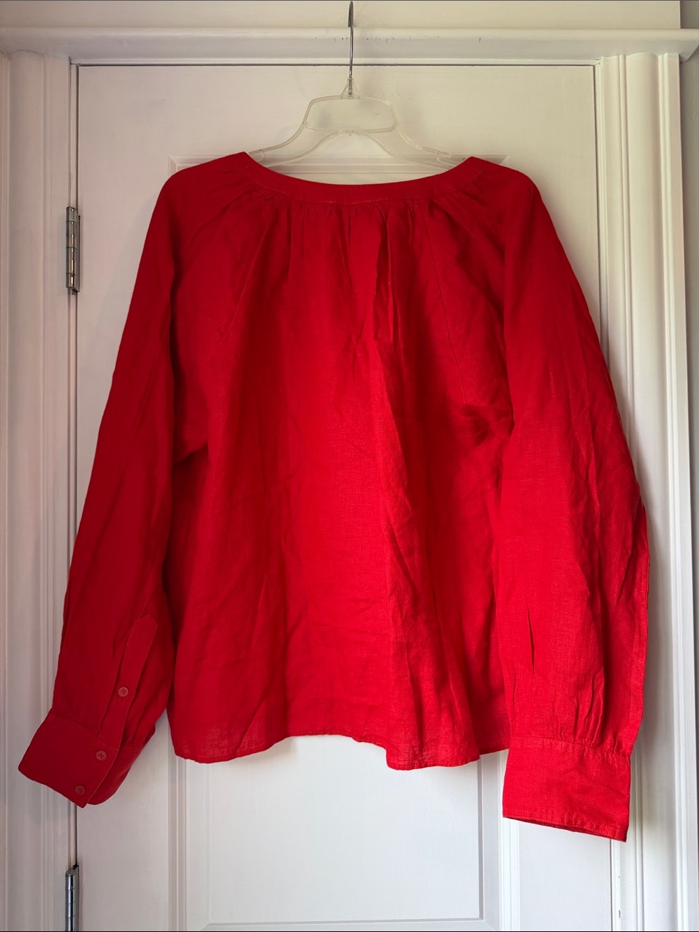 J. Crew Bright Red Linen V-Neck Long-Sleeve Tunic - Picture 3 of 6